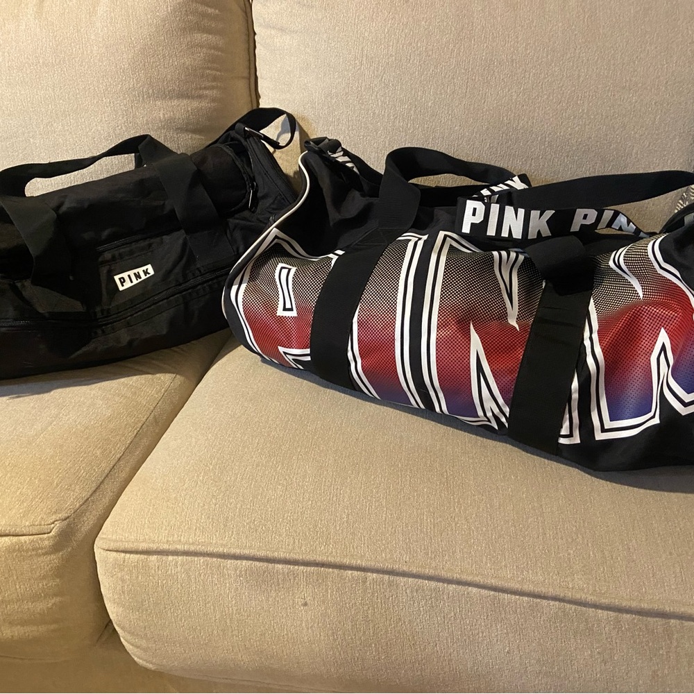 PINK Victoria's Secret Black and Red Duffel Bag Sporty Design